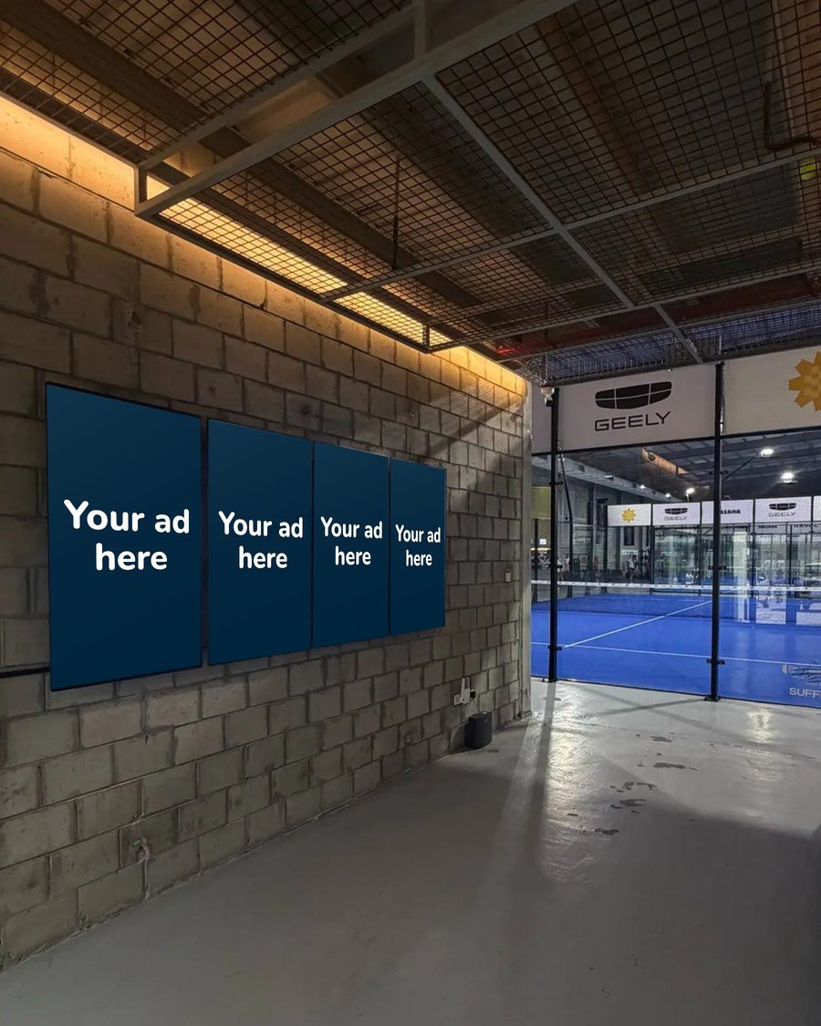 "Your ad here" on the padel court screen