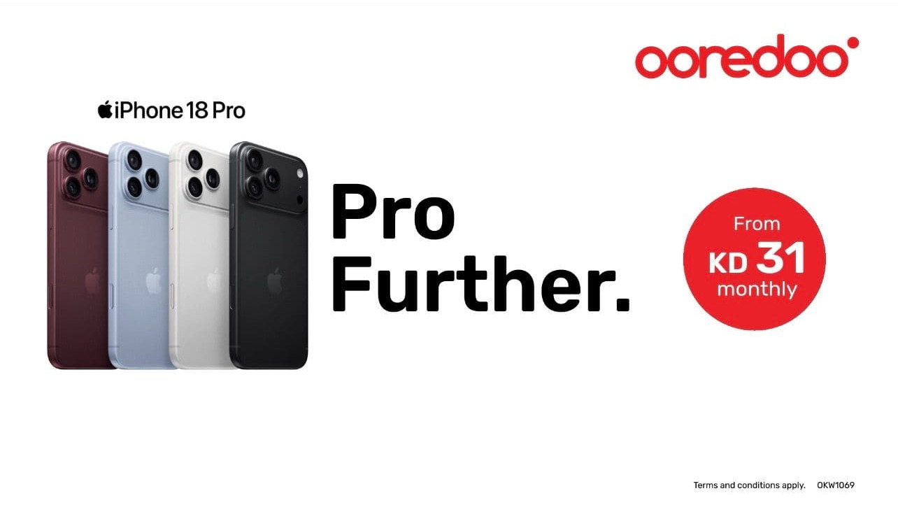 Ooredoo ad, landscape version: "Pro Further." with the new iPhone Pro and the entry monthly price